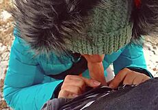 milf bends over for pov blowjob and cum on pussy in dirty pantyhose outdoors