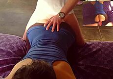 milf bends over for pov blowjob and cum on pussy in dirty pantyhose outdoors