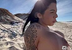 Big tits blonde gets creampied on the beach