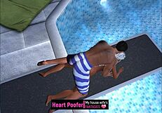 Erotic cartoon featuring a woman’s solo pleasure at a public swimming pool