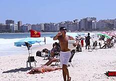 An amateur gay's first time with a salesman on the beach