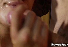 Muscular men engage in bareback sex after a round of wrestling and blowjobs