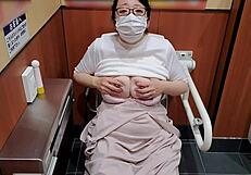 chubby japanese woman records herself masturbating in store bathroom