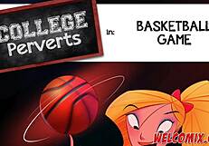 College perverts engage in basketball game with blonde teen and monster cock
