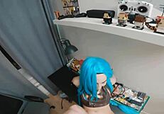 does crazy jinx fuck hard on the desk in cosplay?