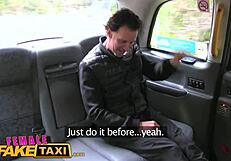 Horny tattooed female taxi driver gets a sticky facial