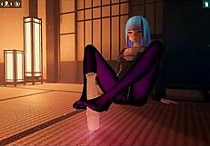 kadobu hentai ep 2 shows futanari girl giving footjob to dildo