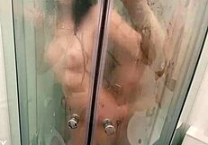 wet pussy brunette gives herself to stepfather in shower doggystyle