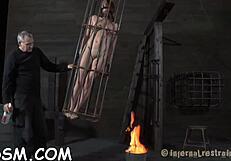 Gagged serf pleasured with vibrator