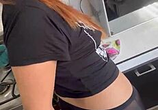 Whoa! Rubbing Until Cum Explodes on Latina Maid's Leggings in Homemade Clip