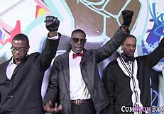 Slender teen 18+ in blowbang sucks and tugs bbcs