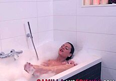 solo bathing shemale tugs in bath