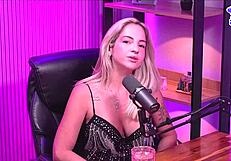 Bisexual lesbian in lingerie reaches orgasm naked in studio