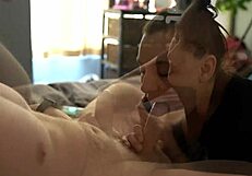 Beautiful babe enjoys close-up oral session with husband