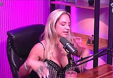 Bisexual lesbian in lingerie reaches orgasm naked in studio