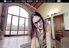 Latina slut Carolina Abril in uniform and glasses rides big ass in VR