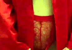 Petite Brunette In Red Lingerie Touches Her Big Tits