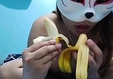 Wow! Busty Asian Babe Goes Wild with Banana Fruit Fetish Play