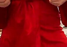 Petite Brunette In Red Lingerie Touches Her Big Tits