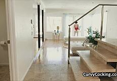 Curvy big tit teen GAGS ON pool guy's throbbing cock