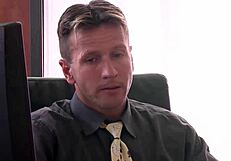 Beautiful office babes have hot lesbian sex and get caught by their boss and then all three have sex