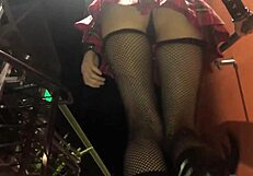 Eva Yi in fishnets gets facial from Italian stud