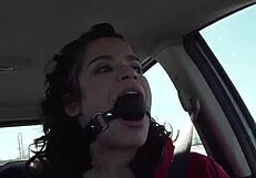 She drives around with a BALL GAGGED mouth in public milf homemade bondage