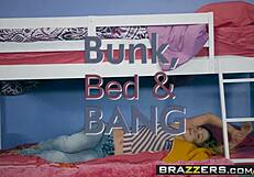 Big tits and hardcore action in dorm room threesome