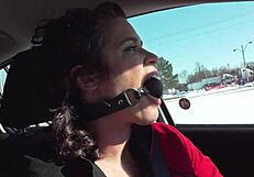 She drives around with a BALL GAGGED mouth in public milf homemade bondage