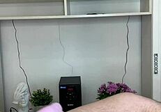 Amateur blonde MILF from Russia waxing her hairy cock in CFNM scene