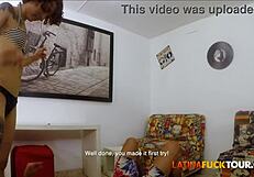 This curly redhead latina gets her pussy stretched by yoga teacher.