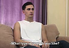 Russian gay man goes through a sex interview and a hardcore fuckfest