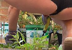 Hot Damn! New Shorts Flashing Ass on Patio!