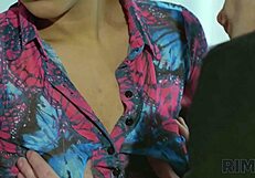 Interracial couple enjoys rimming and natural tits play
