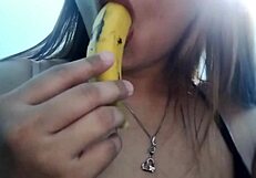 I can't resist this seductive banana sucking play