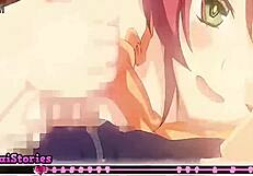 Sexy crossdressing slut jerks cock on public transport in anime game. Outdoor action intensifies.