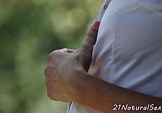 euro model fingering herself in outdoor solo scene