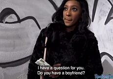 Pulled ebony babe gets fucked in public then tugs and sucks eagerly