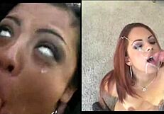 pretty girl gets messy facial after intense cock sucking