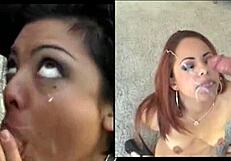 Beautiful girl goes crazy with cum on her face