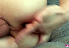 Wow, TGirls XXX Nyxi Leon flashes a smile while getting an intense anal orgasm!