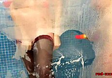 red and lucy enjoy fucking toys in the shower with big tits