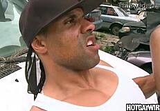 Black thug gets fucked by a blond guy in steamy action