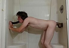 Solo boy double penetration with black dildos in all holes