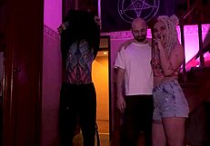Skinny blonde gets a wet pussy pounding in group sex
