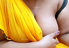 Desi aunty's natural boobs tease.