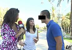 Feeling The Passion As Brunette Licks Big Cock In Wet Shirt Outdoor Scene