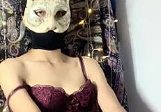 Siganjue in erotic uniform, unzipped pantyhose, solo masturbation