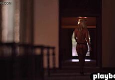 Sexy blonde Ashley Mattingly enjoys her solo striptease in lingerie passionately.