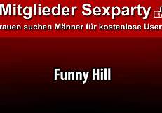 German housewife gets cumshots in comic gang bang party